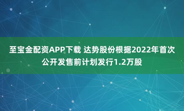 至宝金配资APP下载 达势股份根据2022年首次公开发售前计划发行1.2万股